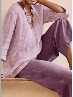 J. Jill Set Dusty Violet Wide Leg Pants with Linen-Blend Top Pants L/ Top M